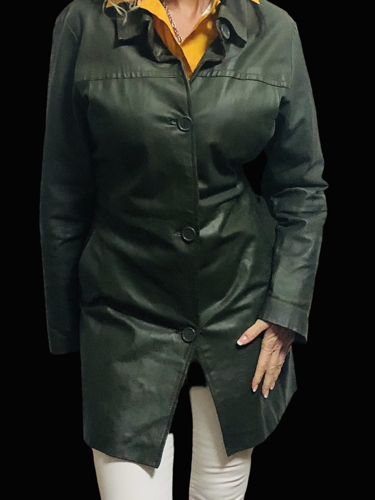Zelená kožená dámská bunda - M/L