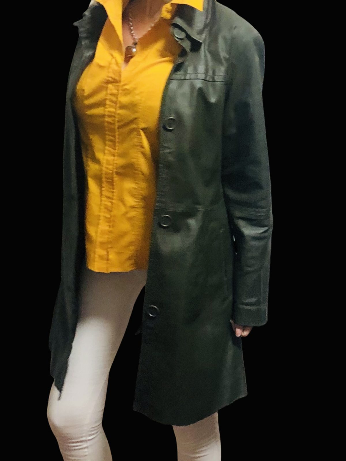 Zelená kožená dámská bunda - M/L