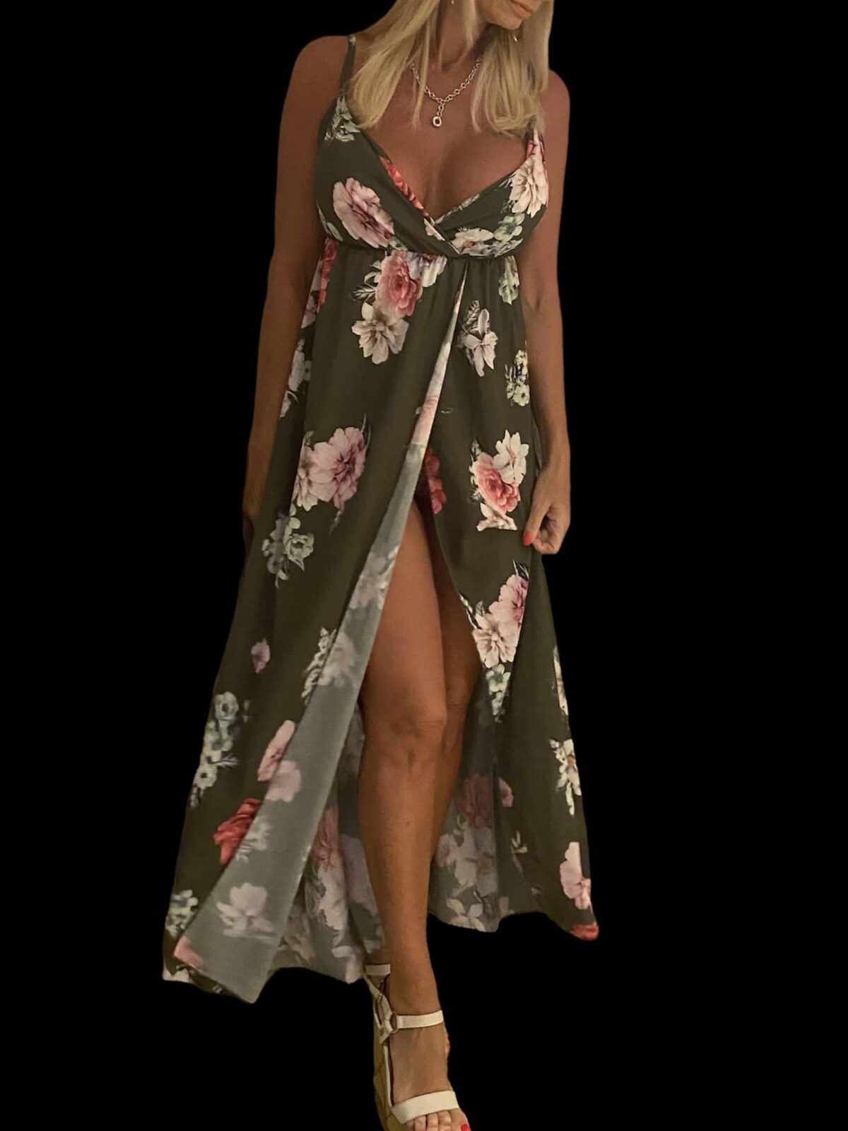Maxi boho květované letní šaty s vysokým rozparkem - S/M/L